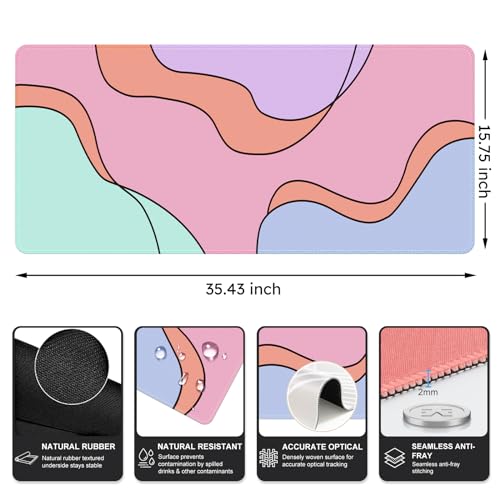 iCasso Desk Mat, XXL Large Mouse Pad with Stitched Edges, Anti-Slip Big Mousepad for Desktop, Keyboard Mat for Computer (Topographic) - color: Colour Topographic