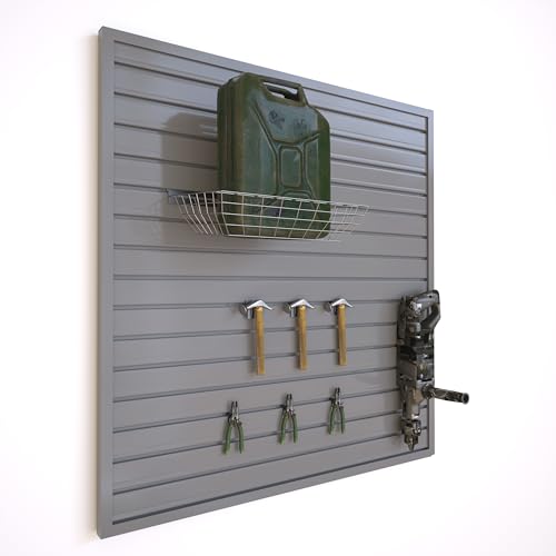 NeatiEase Slatwall Panel Wall Storage Systems, 4 x 4ft Slat Wall Paneling Garage Wall Organizer, Heavy Duty Wall Mounted PVC Wall Rack (Gray) - color: Grey, size: 4x4ft