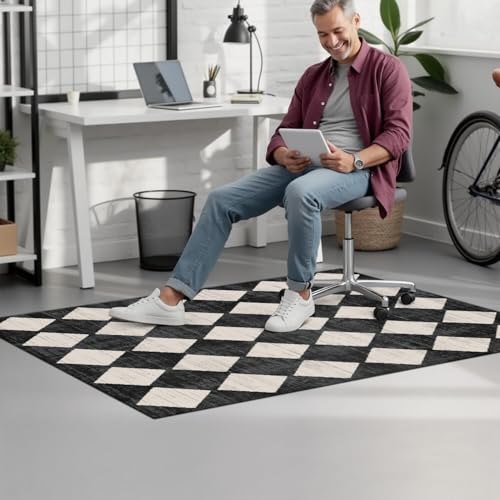 Office Chair Mat for Carpet Hardwood Tile Floor,36"x48" Computer Chair Mat for Rolling Chairs Carpet, Under Desk Non Slip Gaming Rug, Low-Pile Rubber Backing Large Protector Mat,Boho Black Checkered - color: Modern Chair Mat 4