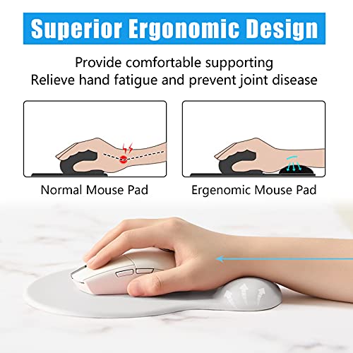 Hsurbtra Ergonomic Mouse Pad with Wrist Rest Support, Gel Mouse Pads with Non-Slip PU Base, Pain Relief Memory Foam Computer Mat, Cute Office Supplies Desk Decro Accessories, Ivory White - color: Ivory White, size: Normal