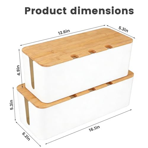 2 PCS Large Cable Management Box – Wooden Style Cord Organizer and Cover for TV Wires, Computer, Router, USB Hub and Under Desk Power Strip – Safe ABS Material