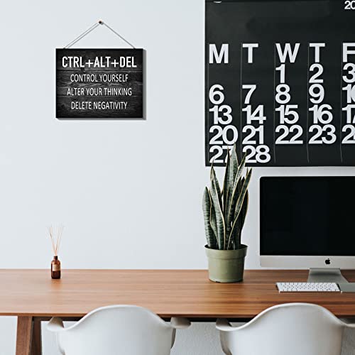 Artinme Inspirational Wall Decor for Office, CTRL+ALT+DEL Wood Signs Plaque, Black and White Artwork Office Wall Decoration & Home Wall Decor, 8 x 10 Inch