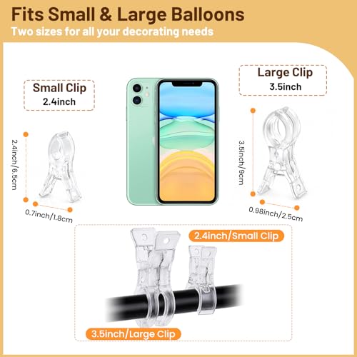 12 Pack Balloon Arch Clips (6x 2.4-in & 6x 3.5-in) Heavy Duty Transparent Clips, 100pcs Clear 260 Balloons & Accessories, Arch Set for Backdrop Parties Photography DIY - size: transparent