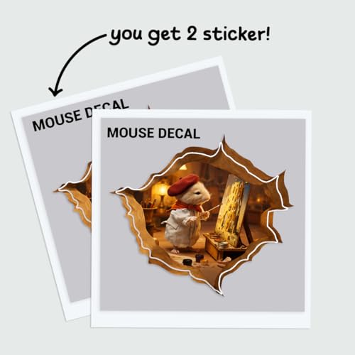 2Pcs Cute Artist Mouse Stickers Removable Peek A Boo Mouse in Mouse Hole Decal Sticker, Mouse Hole in The Wall Sticker with 3D Effect for Wall Decoration, Funny Gift, Potty Training, Prank 8 Inches - color: D21, size: 8 Inches