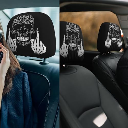 Dujiea 2 Pack Funny Skull Car Headrest Covers, Universal Soft Car Seat Head Rest Cover Protector, Vehicle Accessories Fabric Headrest Cover for Cars Vans Trucks - color: Funny Skull