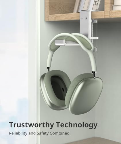 Headphone Stand for Desk – Aluminum Under Desk Headset Stand with Foldable Hook, Headphone Holder Clamp Mount for Gaming Accessories, Space-Saving Headset Hanger