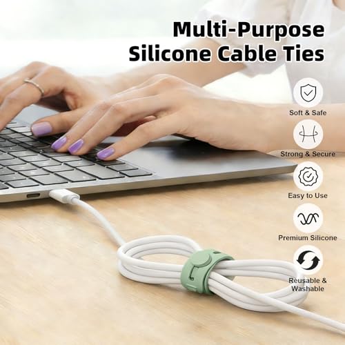 28Pcs Silicone Cable Ties Reusable, Multipurpose Cable Management Organizer, Adjustable Fastening Cable Straps with Locking Buckles, High Elasticity Cord Organizer, Travel Essentials (3.2in, Black) - color: Black-3.2in-28pcs
