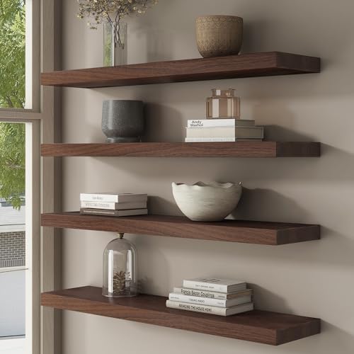 Floating Shelves for Wall, USA-Sourced Sapele Wood 24 Inch Wall Shelves Set of 2, Natural Wooden Mounted Picture Ledge Shelf, Nursery Book Storage Shelf Kids Bookshelf Display, Shelf for Bathroom - color: Usa-sourced Sapele Wood, size: 24''W, 2Packs