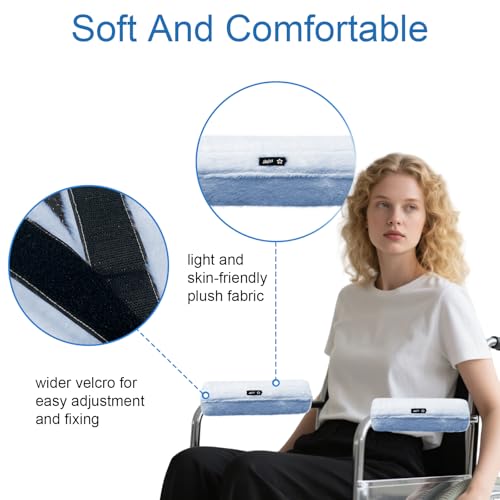 SPRING SEAON Wheelchair Armrest Covers 2 Pack Soft Memory Foam Wheelchair armrest Pads Wicking Washable for Office Transport Chair (Grey-Blue) - color: Grey-blue
