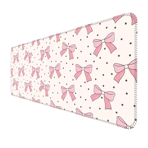 Large Gaming Mouse Pad, Full Keyboard Mat, Long Laptop Mousepad, Computer Mouse Mat for Home and Office, Anti-Slip Rubber Base, 31.5 x 11.5 Inches (Pink Bows with Polkadot) - color: Pink Bows With Polkadot