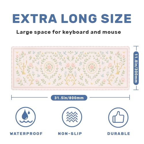 Romantic Garden Gaming Mouse Pad Large Desk Mat Soft Pink Rose Vintage Butterfly Mousepad for Keyboard and Mouse Extra Large Full Desk Computer Pads 31.5 x 11.8 Mouse Pads for Desk Home Office Gaming - color: Romantic Garden, size: 31.5" x 31.5"