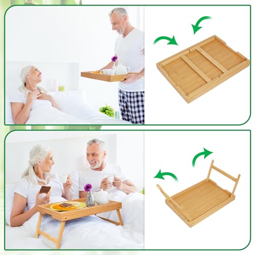 Artmeer Bed Tray Table with Folding Legs, Bamboo Breakfast Food Tray with Media Slot, Use As Platter, Laptop Desk, Snack, TV Tray Kitchen Serving Tray (Bamboo Large) - color: Bamboo, size: Large