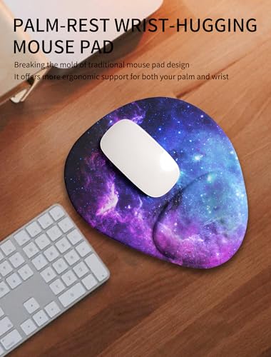 Palm-Rest and Wrist-Hugging Mouse Pad Wrist Rest, Ergonomic Wrist Support with Curve Fitting Cushioned Memory Foam for Carpal Tunnel Pain Relief, 9.9 x 8.3 Inch, Galaxy - color: Galaxy