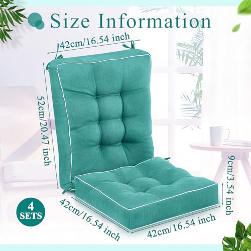 Juexica 4 Sets Outdoor Patio Cushions High Back Outdoor Chair Cushions Rocking Cushion Patio Fastness Chair Pads with Ties for Seasonal Indoor Home Office(Teal,16 x 16 x 3.5) - color: Teal, size: 16 x 16 x 3.5
