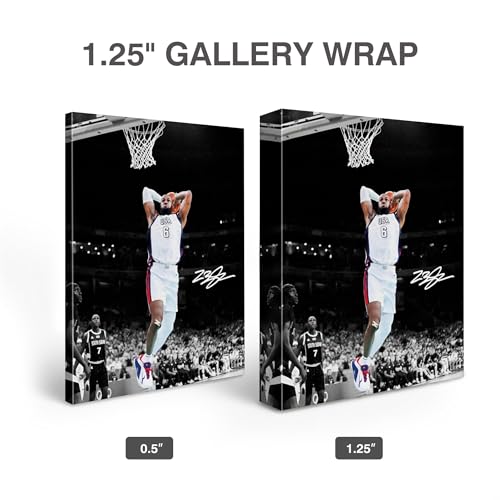 NBA Canvas Wall Art Decor - LeBron James Iconic Dunk for Team USA, Basketball Olympic Moment, Patriotic Sports Poster for Home or Game Room Wall Decoration 16X20 - color: LeBron James 01, size: 16"L x 20"W