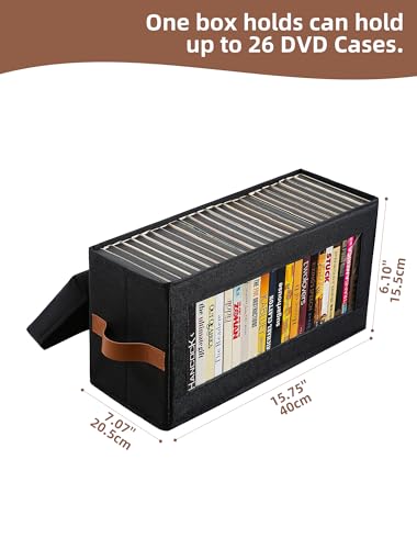 2 Packs DVD Storage Box with Visible Window, Dustproof DVD Case Holder Organizer with Lid and Handles, Holds Up to 52 Cases, CD Holder for Blu-ray & CD Storage-15.75 x 6.10 x 8.07In - color: Black, size: 2 Pack