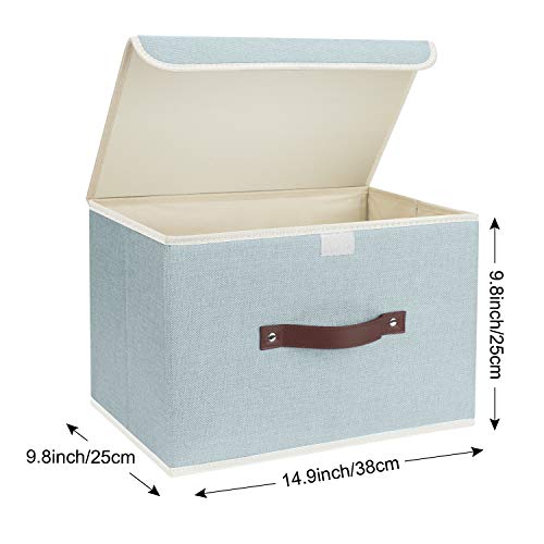 TYEERS Collapsible Storage Boxes, Washable Fabric Storage Bins with Lids, 14.9x9.8x9.8 inches, 3 Pack, Aqua Spring - color: Aqua Spring, size: set of 3