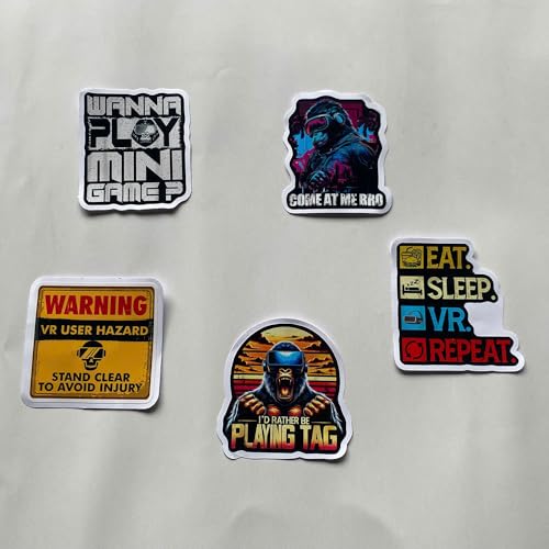 (Set of 5) I'd Rather Be Playing Tag Gorilla Sticker, Wanna Play Mini Games, VR Player Virtual Reality User Hazard Gamer, Come at Me Bro Waterproof Stickers 3 Inches