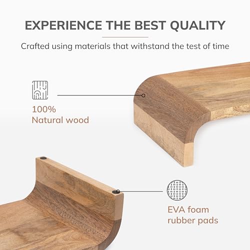 Anji Mountain Wood Monitor Stand Riser Desk Desktop Organizer Table for Home, Office Workspace, Laptop Riser, Ergonomic Design Stand for Gaming Setup, Mango - color: Natural, size: Basic Stand Without USB Ports