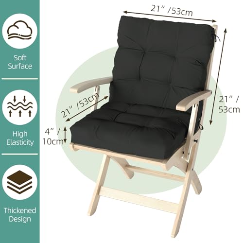 Outdoor Chair Cushions Set of 2, 42x21x4 Inch Patio Cushion for Dining/Rocking Chairs, High Back Soft Seat Pad with Ties, Indoor Outside Use, Fade-Resistant & Waterproof, Black - color: Black