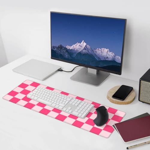 Pink Checkered Cute Gaming Mouse Pad, Large Mouse Pad for Desk Mat XXL XL Mousepad, Big Keyboard Pad Office Desk Accessories Decor - color: Pink Checkered