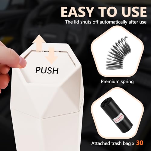 Car Trash Can with Lid - 2-Pack, Interior Accessories for Vehicles, Leakproof Garbage Can with 30 Detachable Trash Bags, Multipurpose Organizers and Storage Solutions for Home and Office (Beige) - color: Beige-2Pcs