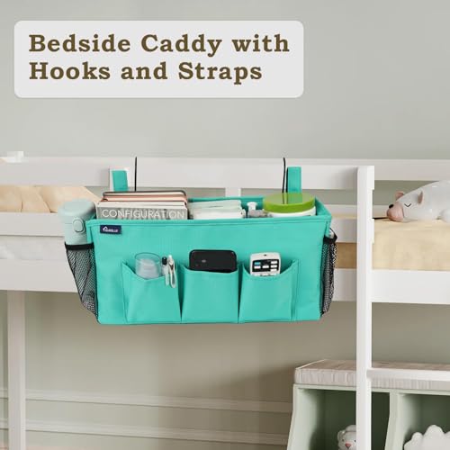 Surblue Bedside Organizer Caddy Hanging Storage Bag with Adjustable Straps and Water Bottle Holder for Home, College Dorm, Bunk Bed, Hospital Bed, Green - color: Green