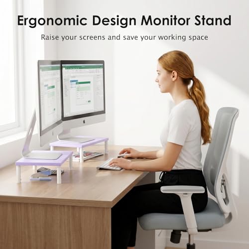 ECOLOVI Wood Computer Laptop Monitor Stand Riser, 4-Height Adjustable Desk Organizer and Accessories, Workspace Office Desk Decor & Accessories for Women, Purple - color: Purple, size: Adjustable Height
