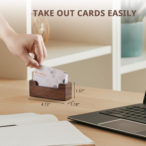Bivvclaz Business Card Holder Desk, Burnt Wood Business Card Organizer Desktop Business Card Display Stand for Office Tabletop Exhibition, Small Business Essentials - color: Brown