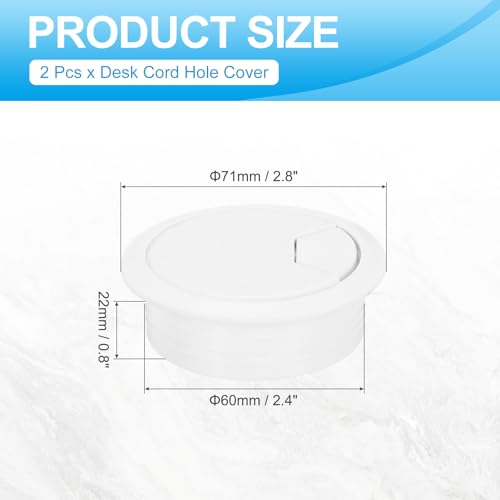 MECCANIXITY 2 Pcs Desk Grommet 2.4 Inch(60mm), Round Desk Cord Hole Cover Wire Cable Organizer for Home Office Computer Table Cables, White - color: White, size: 2.4 Inch(60mm)
