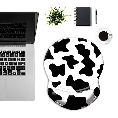 Ergonomic Mouse Pad with Support - Comfortable Wrist Rest, Non-Slip PU Base for Home Office, Studying, Gaming (Black White Cow) - color: Black White Cow