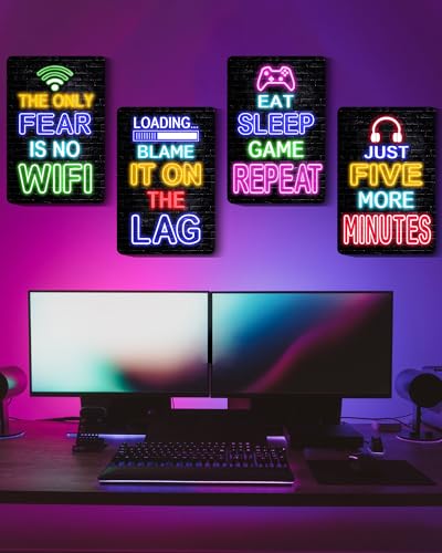 Drsoum Video Gamer Room Decor for Boys Gaming Wall Decor Neon Gaming Room Metal Sign 12 x 8 Inch Set of 4 - Gamer Wall Decor Teenage Boy Room Decor - color: Game Decor 2, size: 12 x 8 Inch x 4pcs