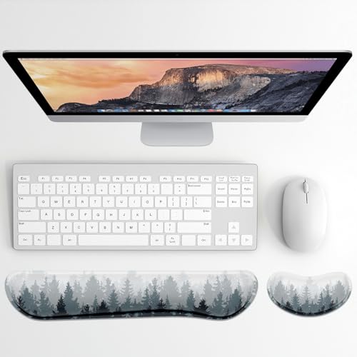 Dapesuom Enlarge Keyboard Wrist Rest, Memory Foam Wrist Cushion for Desk Mats Support, Typing Pain Relief Keyboard Mouse Pad Rests Set with Non-Slip Base for Gaming Laptop Computer, Watercolor Forest - color: Watercolor Forest