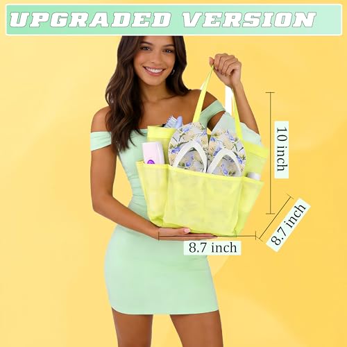 Attmu Mesh Shower Caddy Portable for College Dorm Room Camping Essentials, Shower Caddy Dorm with 9-Pockets, Large Capacity Hanging Basket Bathroom Bag for Toiletry, Swimming, Gym, Camp, Beach - color: light yellow