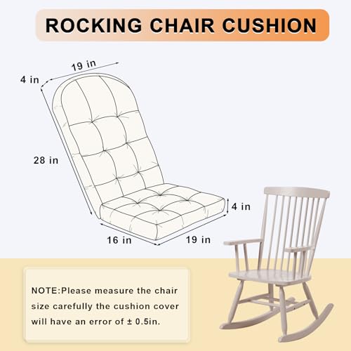 Rocking Chair Cushion - Chenille Fabric, High-Density Sponge, Durable Comfort Double-Sided Tufted Seat Pads with Ties, Chenille︱Cleanroom White, 44x19x4 inch - color: Reversible | White