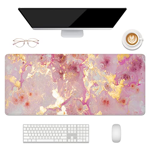 Desk Mat, 32" x 12" XXL Extended Large Gaming Mouse Pad, Desktop Decor Desk Pad, Cute Men Women Office Supplies and Accessories, XL Mouse Mat for Laptop & Keyboard, Pink Gold Marble - color: Pink Gold Marble, size: 32" x 12"