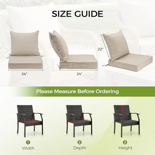 UNIKOME 24"x24"x4" Outdoor Chair Cushions Set - Waterproof Patio Cushions for Outdoor Furniture with Removable Cover, Ties & Handle, Deep Seat Patio Cushions for Sofa Couch - Cream - color: Cream, size: 24 x 24 x 4 Inch