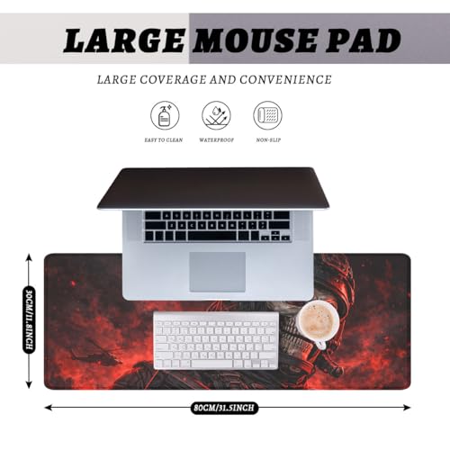 Dark Skull Gaming Mouse Pad Red Flame Aesthetic Extended Gaming Mouse Pad Mat with Stitched Edge Non-Slip Base Office Computer Keyboard Laptop 31.5"x11.8" - color: Dark Skull, size: 31.5L x 11.8W inches