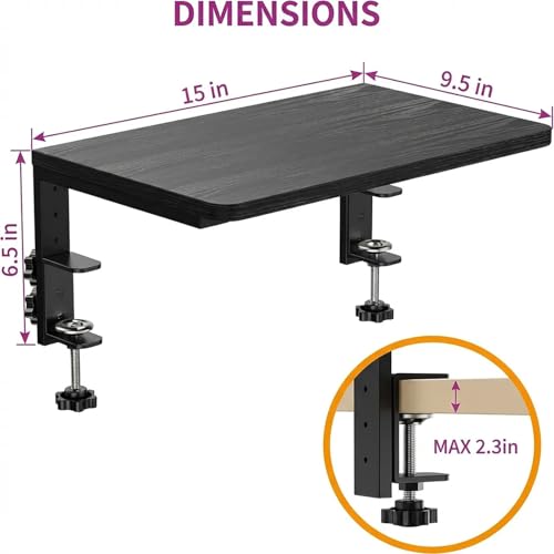 Clamp-On Desk Extender, 15 x 9.5 Inch Monitor Riser | Height options, No-drill setup, 3-in-1 use, 44 lb load, Office station, Gaming area, Black finish - color: Black