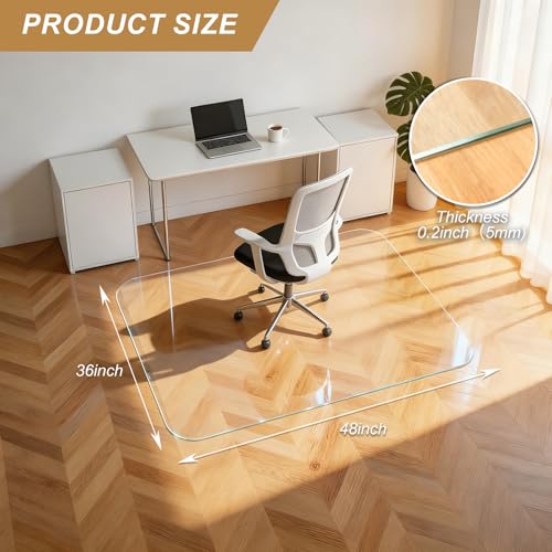 Vicwe Glass Chair Mat for Carpet,32"x48" Tempered Glass Office Chair Mat,1/5" Thick Glass Chair Mat with Rounded and Polished Edges,Smooth Glide for Carpet & Hardwood Floor Protection - size: 32"x 48"x 1/5"Thick