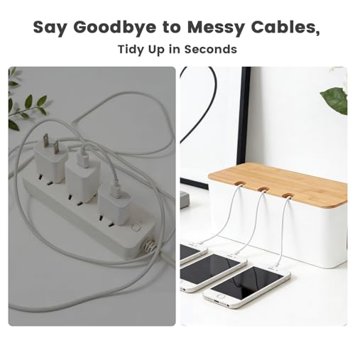 2 PCS Large Cable Management Box – Wooden Style Cord Organizer and Cover for TV Wires, Computer, Router, USB Hub and Under Desk Power Strip – Safe ABS Material