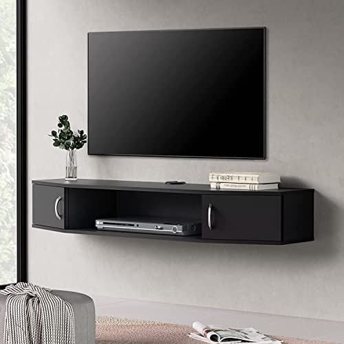 FITUEYES Floating TV Stand with Cabinet, Wall Mounted TV Shelf Media Console Entertainment Center Desk Storage Hutch for Home and Office, 41'' - color: Black
