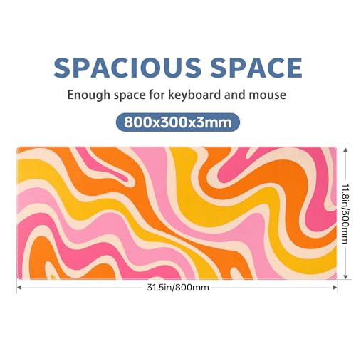Boho XL Mouse Pad Large Desk Mat Extended Keyboard Mouse Pad Abstract Mousepad with Non-Slip Base and Stitched Edge Minimalist Mouse Mat Desk Pad 31.5 x 11.8 in Mouse Pads for Desk Home Office Gaming - color: Boho Abstract