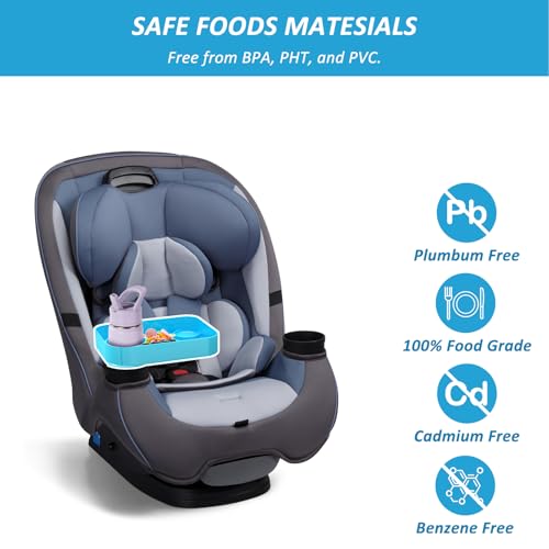 Car Seat Snack Tray for Toddlers, Reduces Mess Square Travel Tray Cup Holder Snack Tray, Durable Car Food Tray for Kids, Universal Fit Kids Travel Road Trip Essentials (Sky Blue) - color: Sky Blue