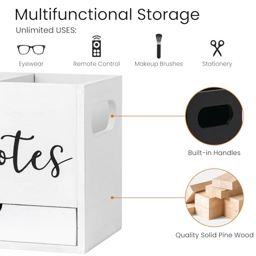 Remote Control Holder, 2 Slot Wooden TV Remote Holder for Table, Remote Box Desk Organizer with Drawers for Home Nightstand Office Supplies (White) - color: White