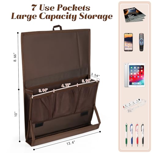 Bedside Storage Organizer with Power Strip Holder and Adjustable Straps Bed Hanging Bag for Home Bunk Bed Dorm Sofa (Brown) - color: Brown