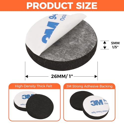Felt Furniture Pads 120 PCS, Non Slip Self Adhesive Felt Pads Chair Leg Floor Protectors for Furniture Feet Wood Hardwood Floors, 1 inch Round, Black - color: Black, size: 1" (120 Pieces)