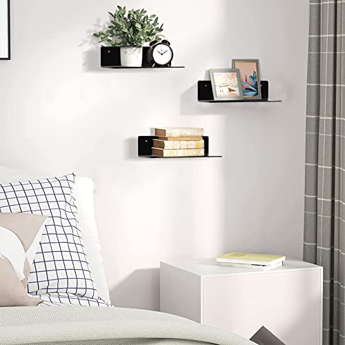 9 Inch Acrylic Floating Shelf No Drill Adhesive Wall Shelf Set of 4 for Funko Pop Storage, Floating Shelves Damage-Free Expand Wall Space for Living Room, Bathroom, Gaming Room, Office - Black - color: Black