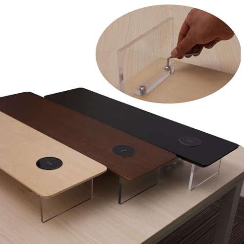SUIBIAN Elegant Wood & Acrylic Monitor Stand with 15W Wireless Charging ā 31.5" Large Desk Riser for Ergonomic View, Desktop Organizer, Laptop & PC | Modern Floating Design(Walnut Wood) - color: Walnut Wood