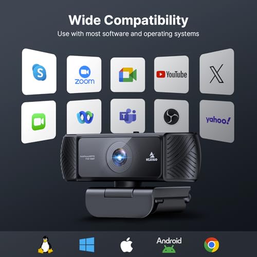 NexiGo 1080P 60FPS Webcam with Software Control and Microphone, AutoFocus, w/Privacy Cover, N680P Pro Computer Web Camera for Skype Zoom Teams, Mac PC Laptop Desktop - style: Webcam with Built-in Cover